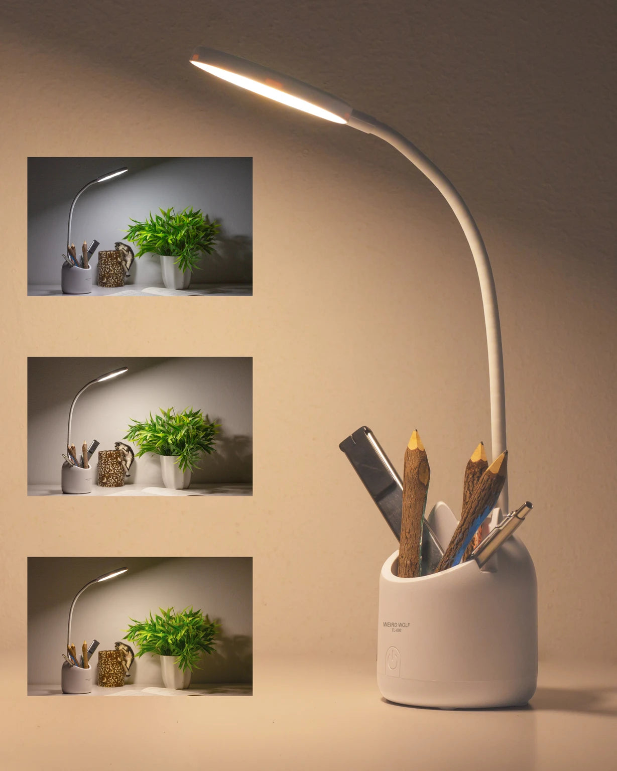 Flexible LED Desk Lamp with Pen Holder – Touch Control, 3 Brightness Modes