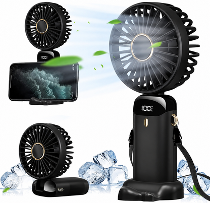 Portable Mini Fan Black - Compact Dimensions Lightweight Design with LED Battery Display
