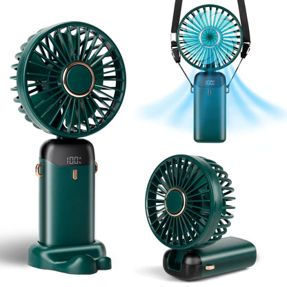 Buymaak Portable Mini Handheld Fan Green - Front View with LED Digital Display