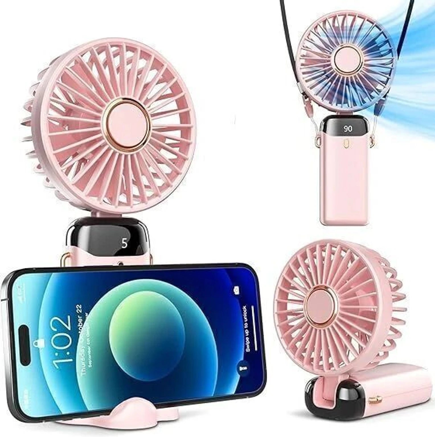 Buymaak Mini Fan Pink - Cool In Style Anywhere You Go Features Overview with Neck Hang Table Top Handheld Modes