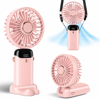 Buymaak Portable Mini Handheld Fan Pink - Front View with LED Digital Display