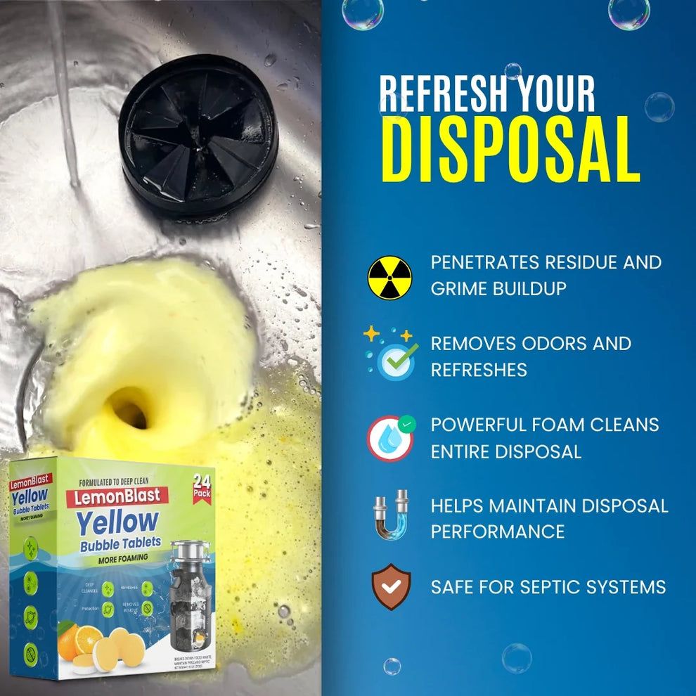 LemonBlast Yellow Bubble Tablets  – Odor Eliminator + Blockage Remover (24 tablets)