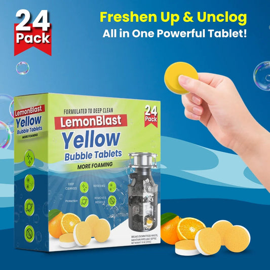 LemonBlast Yellow Bubble Tablets  – Odor Eliminator + Blockage Remover (24 tablets)