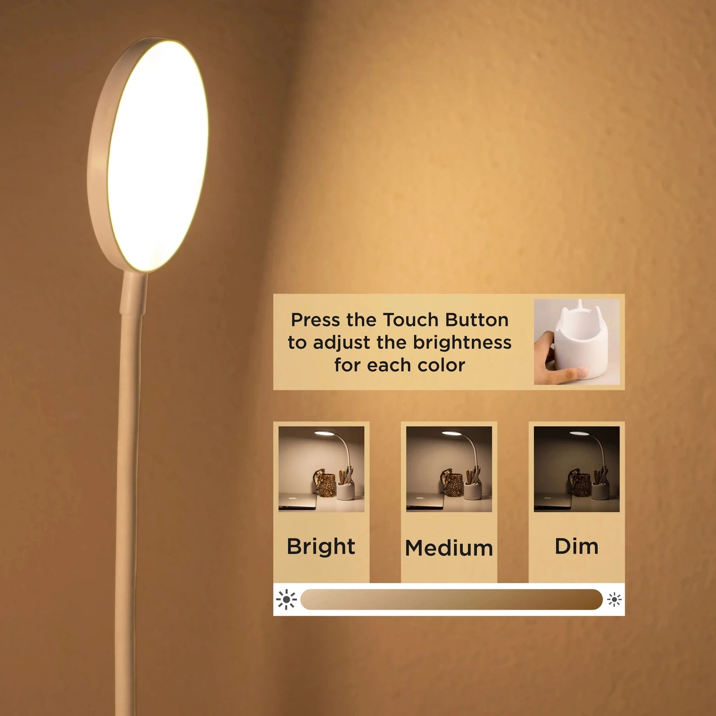 Flexible LED Desk Lamp with Pen Holder – Touch Control, 3 Brightness Modes